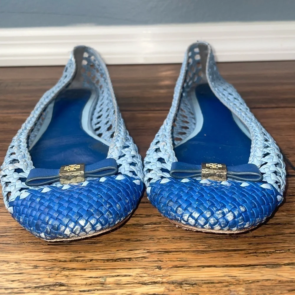 Tory Burch flats Blue flats woven flats leather flats cap toe flats spring